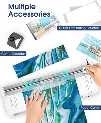 Laminator,A3/A4/A5/A6 Thermal Laminating Machine, 9 in 1 Cold Laminator Machine with Paper Cutter and Corner Rounder,40 Laminating Pouches for Home Office School
