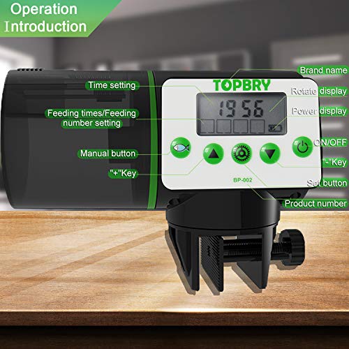 TOPBRY Automatic Fish Feeder, Digital Auto Fish Turtle Feeder for Aquarium and Fish Tank, Timer Fish Feeder Fish Food Dispenser (White)