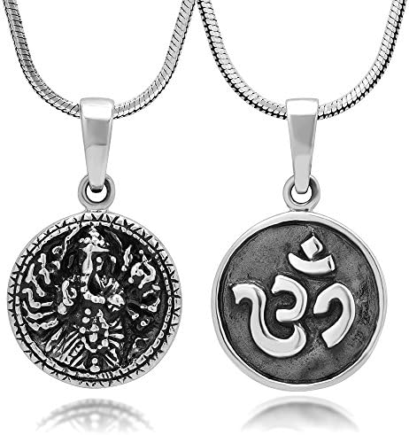 SUVANI Sterling Silver Yoga Ganesha, Ganesh, Aum, Om, Ohm Reversible Round Pendant Necklace, 18 inches