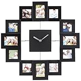 VonHaus 12 Picture Aluminum Decorative Photo Frame Wall Clock Black