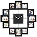 VonHaus Picture Frame Wall Clock - 12 Mini Photo Frames - Crop to Size Friends Family Pictures - Aluminum Black
