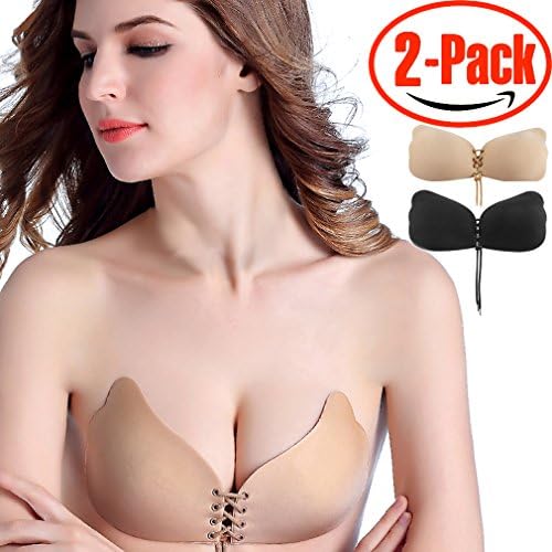 ANGELGG  Women's Strapless Self Adhesive Silicone Invisible Push-up Bras , Pack of 2