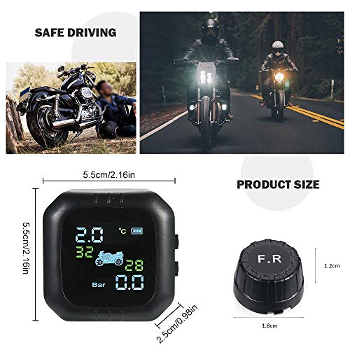 Moshbu TPMS Wireless Digital Tire Pressure Monitoring System, Motorcycle Tyre Pressure Auto Alarm System, Universal TPMS LCD Display with 2pcs External Sensors
