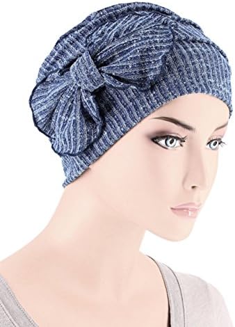 Chemo Winter Hat Soft Ribbed Flower Bow Cloche Beanie Cancer Cap Turban