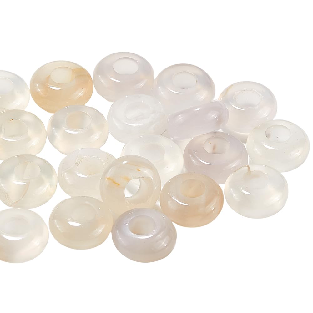 SOFPLATE 1 Box 30Pcs Stone Large Hole Beads Large Hole Gemstone Beads White Natural Clear White Jade Loose Spacer Rondelle Shaped Bead Bulk for jewellery Making Pen Bracelet Necklace Beading Crafts