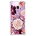 KIOMY Clear Case for Samsung Galaxy S9, Airbags Corners Shockproof Bumper Protective Cover Hybrid Design Hard PC Back + Flexible TPU Frame Red Flower Floral Design