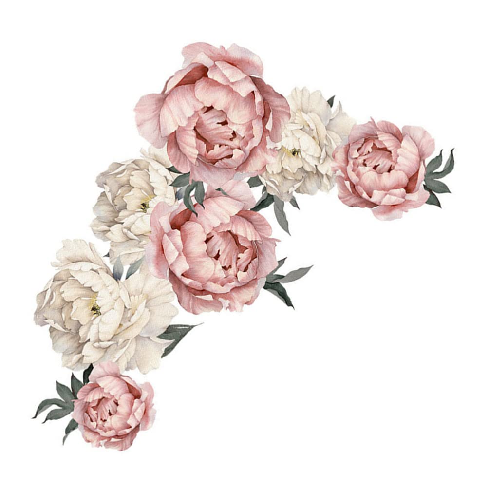 Toyvian Peony Flowers Wall Decal, Removable Peel and Stick Floral Wall Decal Sticker, Large Size Peony Rose Wall Sticker for Kids Nursery Room Bedroom Wallpaper Murals, Pink