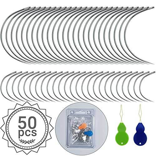 50 PCS Curved Sewing Needles for Leather, Carpet, Canvas, Wig Making, Upholstery, Weaving, Embroidery & Hand Sewing
