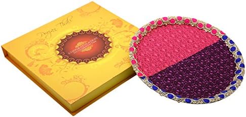 Ethnic Style Colorful handcrafted Stainless Steel Festive Occasion Decorative Poojan Thali Set With Idol Of Laxmi Ganesh Ji
