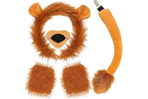 HATINXIA 5Pcs Lion Costume Set for Adult Men Women - Lion Ears Headband Furry Tail, Paw Gloves for Halloween Dress Up Cosplay