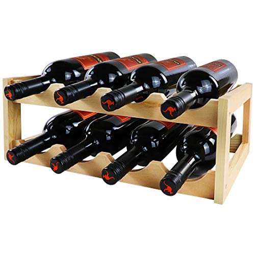 LadyRosian 8 Bottles Wine Rack 2 Tier Nature Bamboo Wine Display Rack,Free Standing and Countertop Wine Storage Shelf