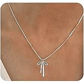 Quivox Charm Gold Bow Necklace for Women Cute Silver Small Bow Pendant Necklaces Dainty Coquette Jewelry Simple Everyday Preppy Jewelry Accessories Gifts