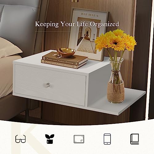 HOMBCK Floating Nightstand, White Nightstand With Drawer, Small