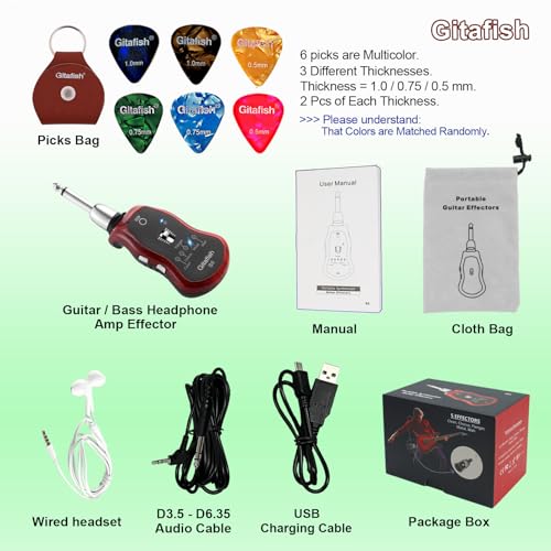 Gitafish Bass Guitar Headphone Mini Amp Bluetooth Electric Bass Micro Amps for Electric Guitar