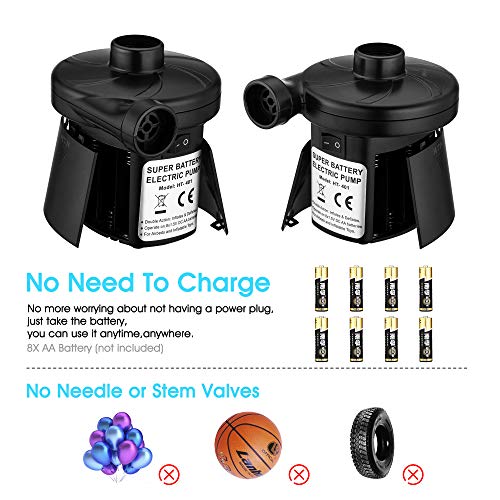 sanipoe Battery Powered Air Mattress Pump, Electric Quick-Fill Blower Portable Inflator Deflator for Inflatables Raft Bed Boat Pool Toy, Black - Thumbnail 3