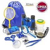 Xilang Kids Explorer Kit, 11-in-1 Outdoor Exploration Gift Set for Camping, Hiking and Pretend Play - Children's Toy Binoculars Compass Flashlight Bug Catcher Whistle Insect Net Magnifier Backpack