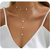 Quivox Long Gold Lariat Necklace for Women Dainty Heart Pendent Layered Necklaces Charm Stackable Y Necklace Set Trendy Everyday Necklace Party Jewelry