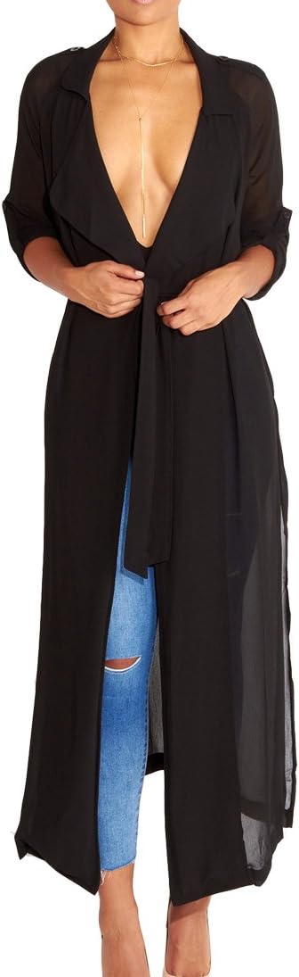 DreamsoarWomens Long Sleeve Fashion Chiffon Lightweight Maxi Sheer Duster Cardigans