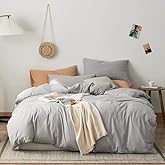 CLOTHKNOW Grey King Size Comforter Set Light Gray Bedding Comforter Sets All Season Soft Silver Comforter with 2 x Pillow Cases