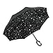 Ylovetoys Grey Star Inverted Umbrella Double Layer Folding UV Proof and Wind-Proof Inverted Umbrella with 'C' Shaped Hand for Car Outdoor, Black Star