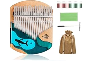 Hluru 21 Key Ocean Kalimba | Round Corner Resin & Beech Material Whale Jellyfish Thumb Piano Blue, HL-21BON