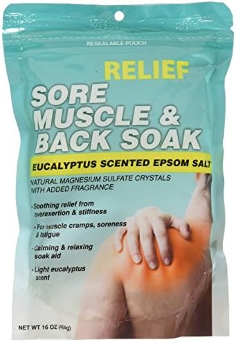 Relief MD Sore Muscle & Back Soak Eucalyptus Epsom Salt - For Muscle Cramps, Soreness & Fatigue, 16 oz,(Blue Cross Laboraties)