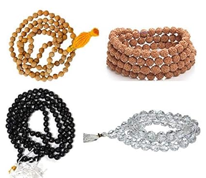 Krisah 4 Mala Combo(Rudraksha, Crystal, Safed Chandan, Black Agate)