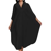Womens Kaftan Dresses Long Caftans Moomoo Swimsuit Coverup Beach Dress | CHICGAL kaftan dresses for women, batwing sleeve mumu, V neck caftans, plus size beach cover ups, moo moo house dress