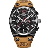 BENYAR Cool Men's Quartz Chronograph Waterproof Watches Sport Military Leather Band Strap Wrist Watch (Black Red)