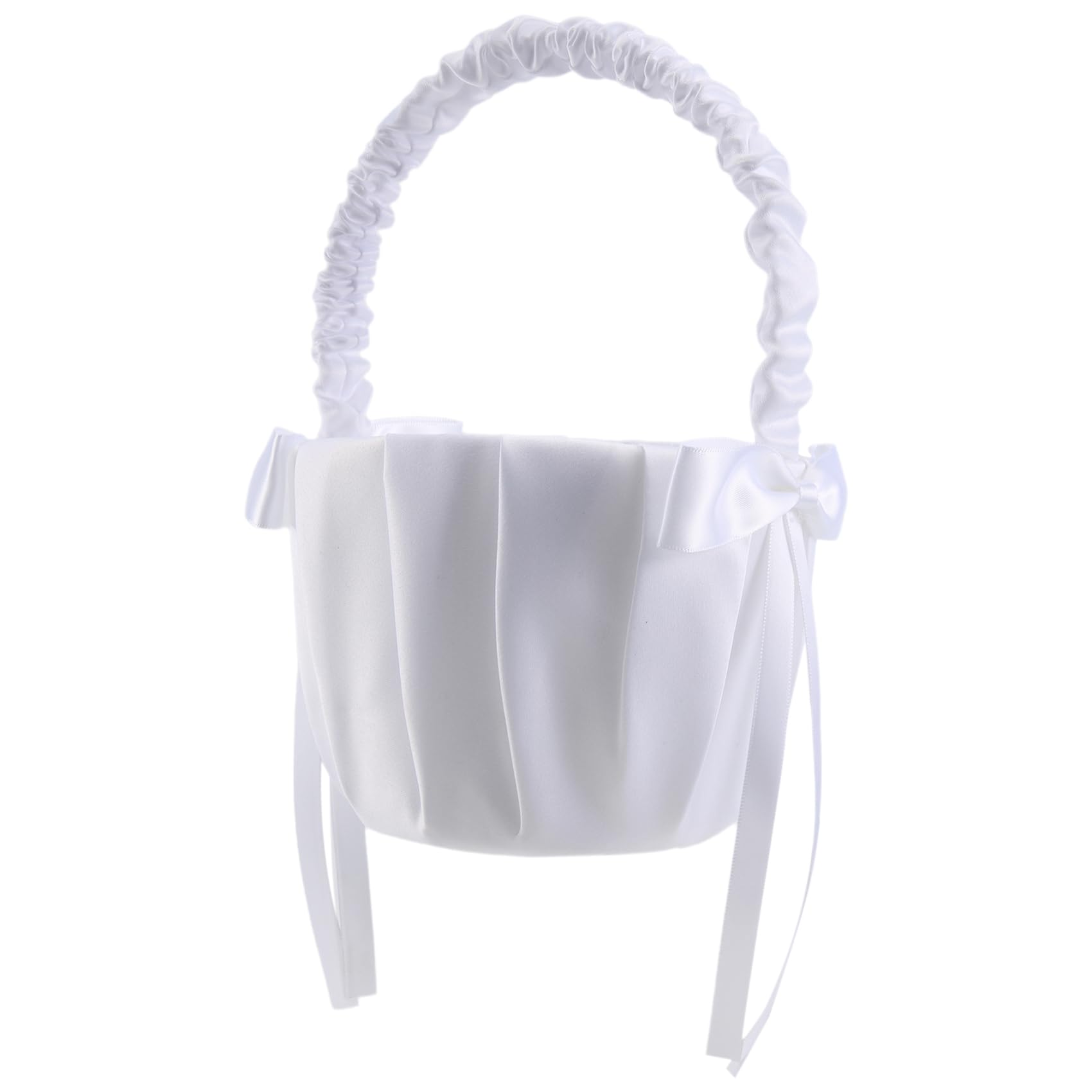 Elantoexis Romantic Bowknot White Satin Wedding Ceremony Flower Girl Basket