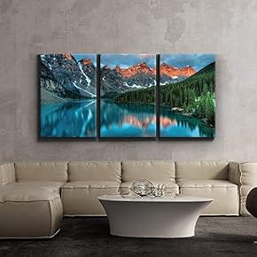 3 Piece Canvas Print - Contemporary Art, Modern Wall Art - Tranquil Mountain Lake - Giclee Artwork - Gallery Wrapped Wood Stretcher Bars - Ready to Hang 16 x 24 x3 Panels