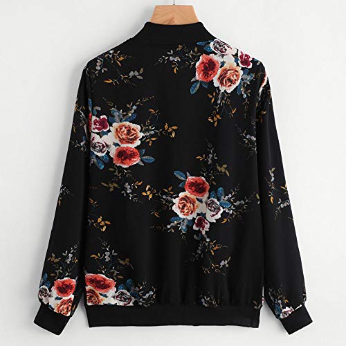 image for GOVOW Bomber Jacket Women Plus Size Retro Floral Printing Zipper Up Ca