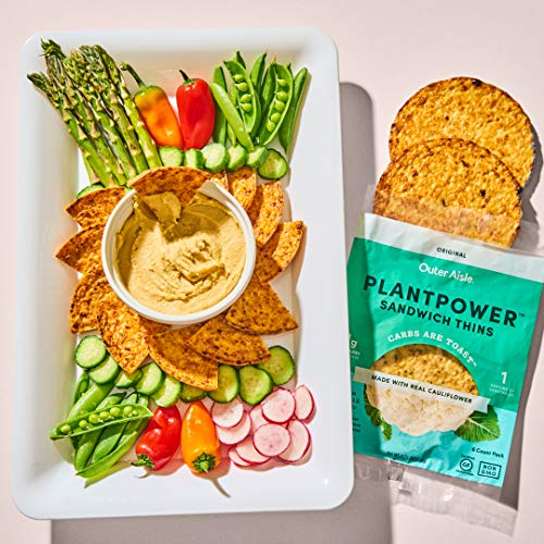 Outer Aisle Gourmet Cauliflower Sandwich Thins | Low Carb, Paleo Friendly, Keto | Original Sandwicher 4 pack (4pk Original Thins) - 24 Thins