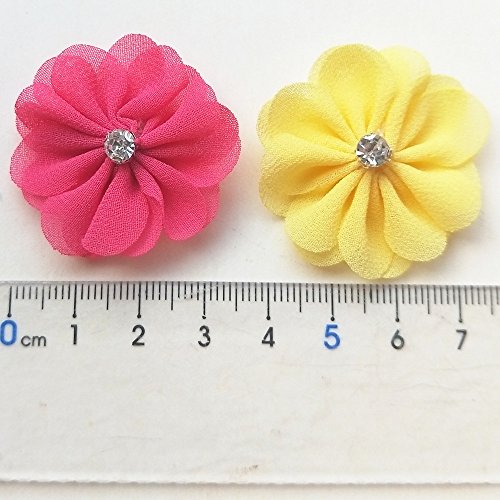 Mosheng Accessory 28pcs Chiffon Silk Beautiful Double-deck Flowers With Shiny Rhinestone Applique Handmade Craft Headwear Bows Wedding Party Home Decoration (Mix)
