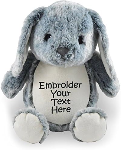 Personalized Stuffed Grey Bunny with Four Lines of Embroidery