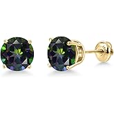 Gem Stone King 14K Yellow Gold Green Mystic Topaz Stud Earrings for Women | 4.80 Cttw | Gemstone November Birthstone | Round 8MM