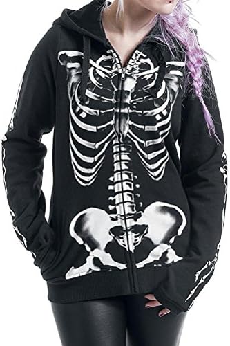 Goodday Women Halloween Zip up Skull Skeleton Print Hoodie Sweatshirt Cardigan
