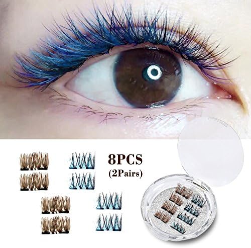 Brown Dual Magnetic False Eyelashes Premium Magnet No Glue Blue False Eyelashes Set for Natural Look Best Reusable Charming Fake Lashes Extensions(Brown &amp; Blue)