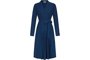 GRACE KARIN Women's Long Sleeve Fall Collared Work Dresses V Neck Business Midi Casual A-line Dresses