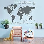 Higoss Large World Map Wall Decal With Compass Global Travel Quotes Wall Decal Vinyl Sticker for Home Office Wall Decor
