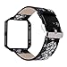 HotGlows Women's Floral Soft Leather Strap Replacement Watch Band Wristband Bracelet Strap and Frame Compatible with Fitbit Blaze (Black/Gray+Black Frame)