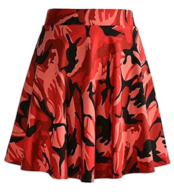 Etecredpow Women Flare Dance Elastic Waist Pleated Skater Casual Camo Skirts