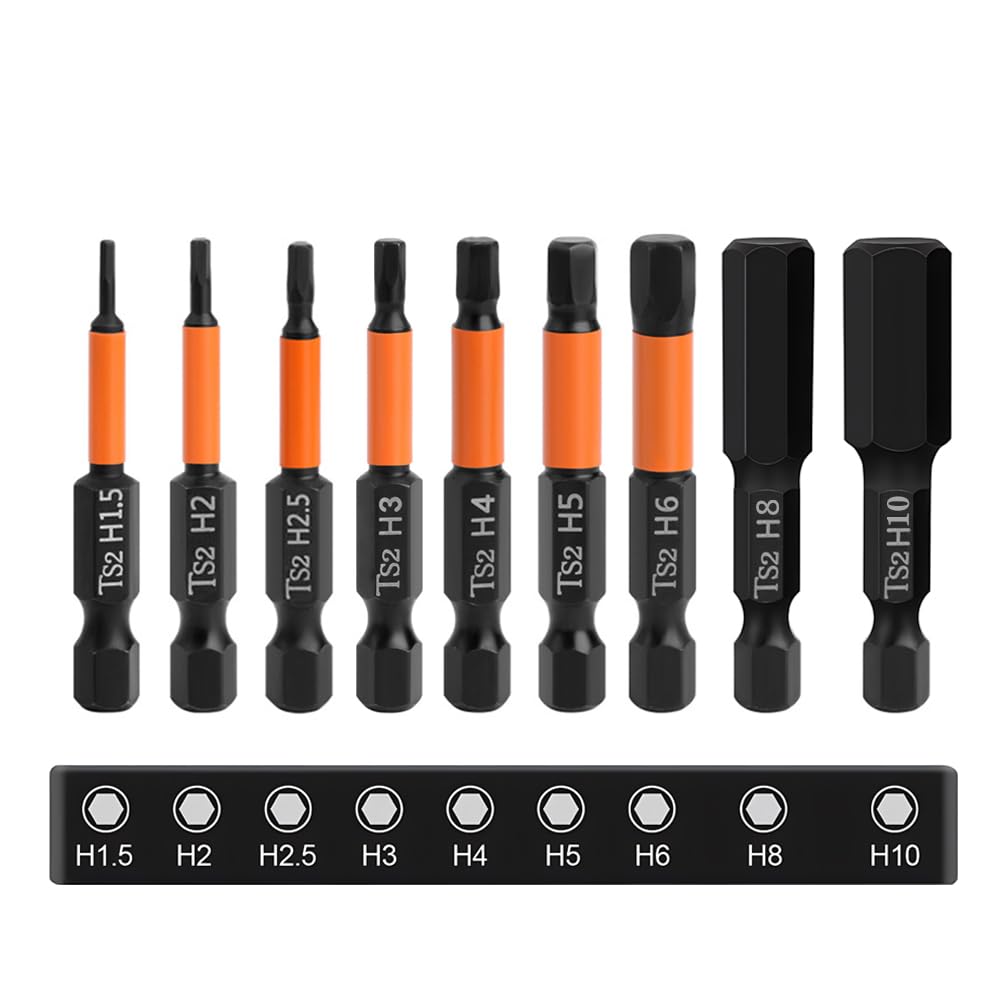 Saipor 9pcs Allen Wrench Drill Bit Set with Magnetic Tips, 1/4'' Hex Shank Impact Bits Set H1.5-H10 Metric S2 Steel Screwdriver Bits, 2 Inch Length