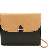 Isaac Mizrahi Womens Fashion Designer Handbags Tatiana Leather Clutch Bag with Crossbody Strap White Camel Tan