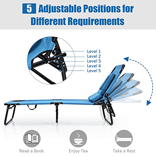 Goplus Folding Chaise Lounge Beach Chair, Face Down Tanning Chair with