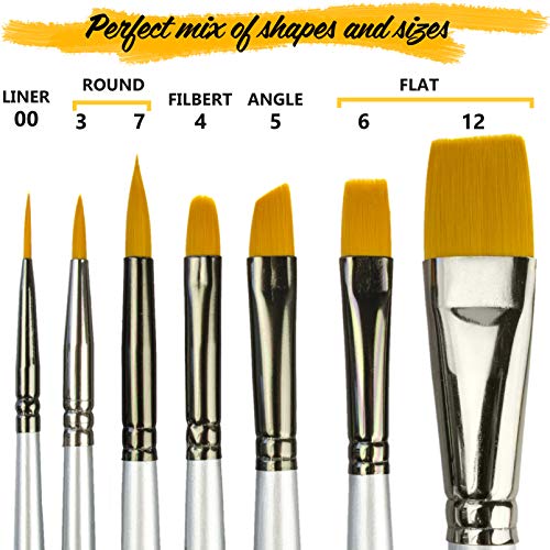 Art Paint Brushes for Acrylic Painting Watercolor Oil Gouache - Body and Face Paint Brushes for Adults Kids. Best Artist Paint Brush Set of 7 pcs, Acrylic Paint Brushes for Painting, Artist Brushes