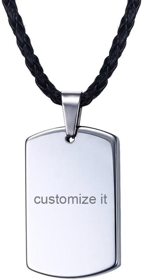 Personalised Tungsten Dogtag,Mens Customized Name Initial Engraved Tungsten Carbide Dogtag Pendant Necklace Men