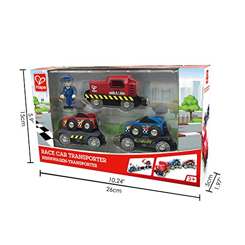 Hape Eisenbahn Rennwagen-Transporter, Frachtzug ab 3 Jahren, Eisenbahn – Bild 6