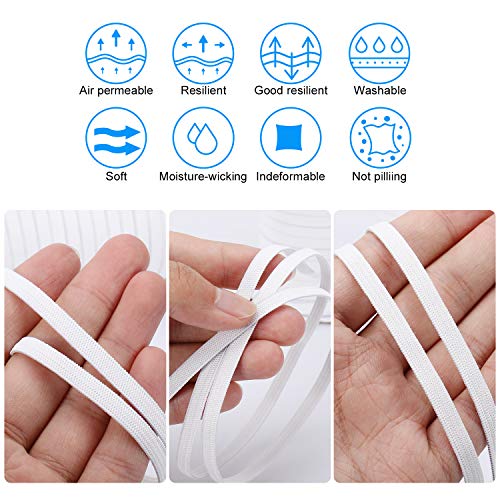 MOTOBA 10 Yards Elastic Bands for DIY Mask, 1/4 Inch Elastic for Sewing, Braided Elastic Band Elastic String Cord for Crafts (White)