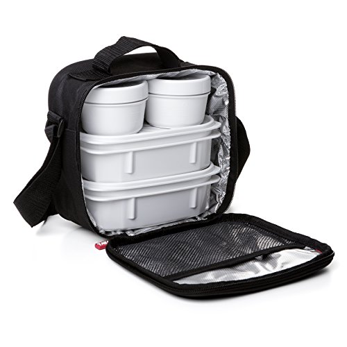 Borsa Termica Porta Pranzo Impermeabile - Urban Food Casual 3L | 4 Contenitori: 2x0,5L + 2x0,2L | Triplo Strato Isolante | Corpo Semirigido | Tasca Interna | 22,5x10x22 cm, Nero